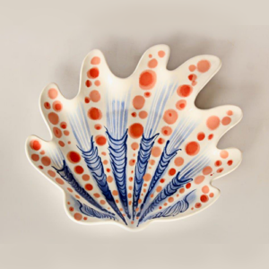 Large Blue and Coral Creamic Shell Plate