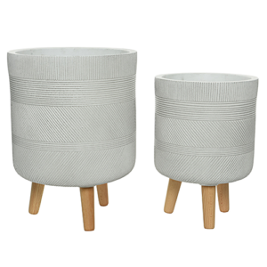 Liam Fibre Clay Stripe Planter (Off White)
